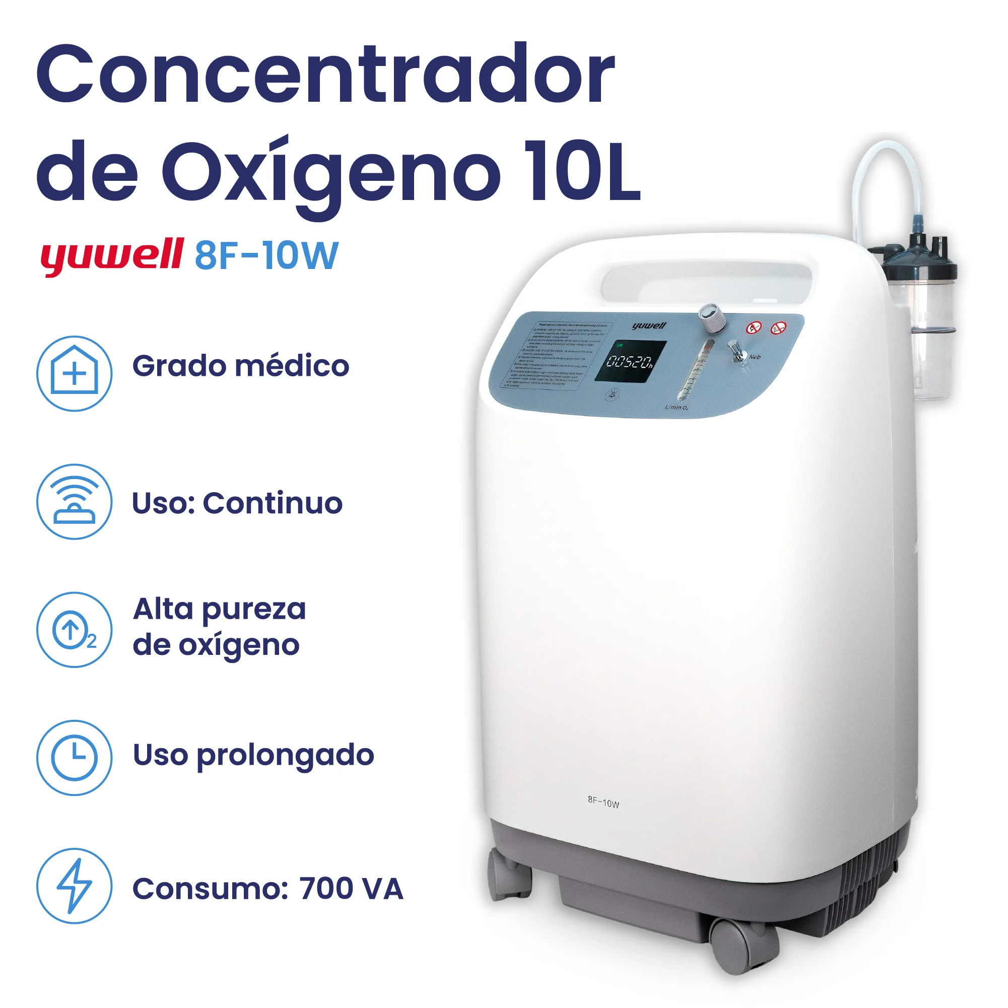 Concentrador De Oxígeno 10 Litros Grado Médico Con Nebulizador - Image 2